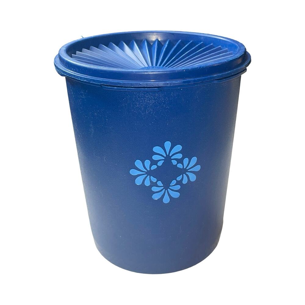 Vintage Tupperware Servalier Canister 809 Blue Sunburst Lid 810 Medallion - Picture 7 of 8